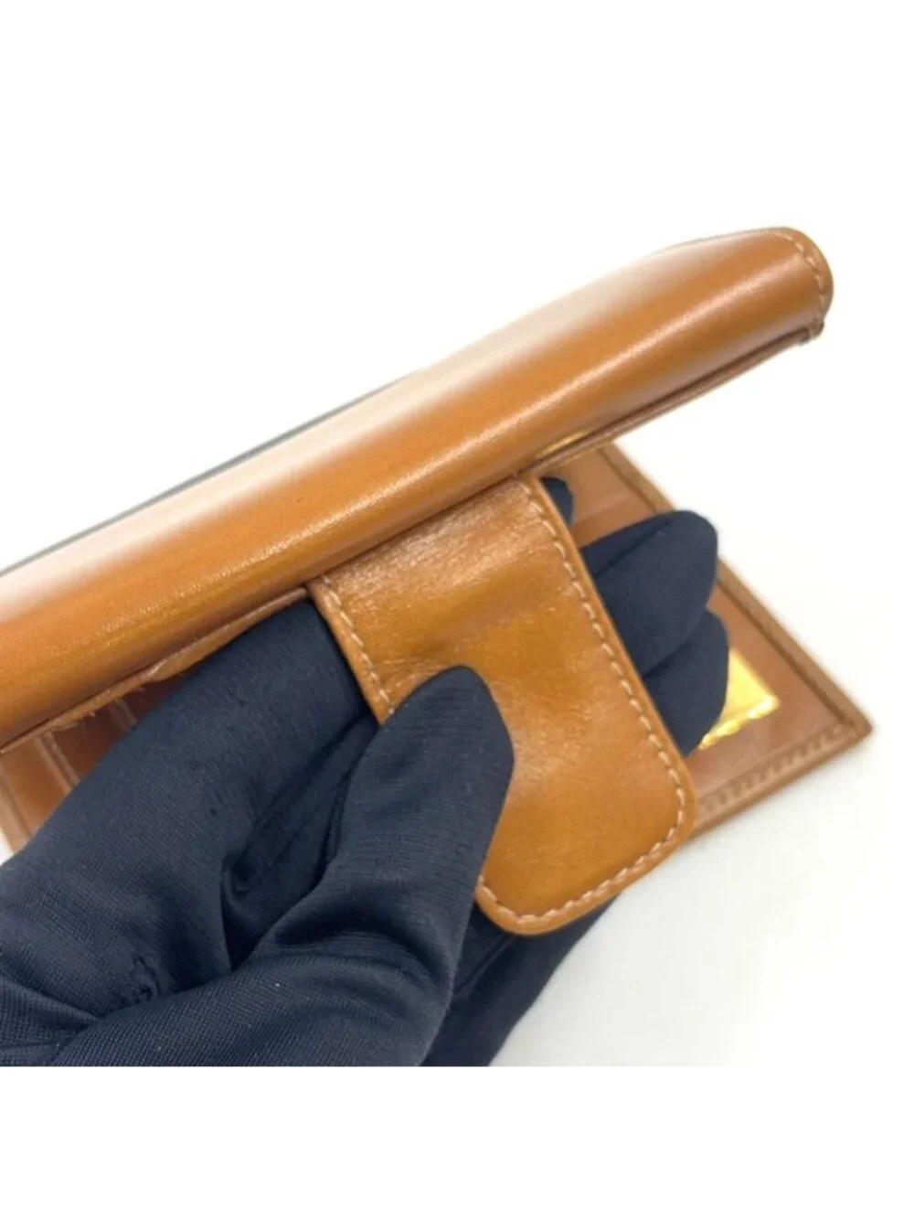 Fendi Pecan Leather Brown Beige Snap Wallet Gold